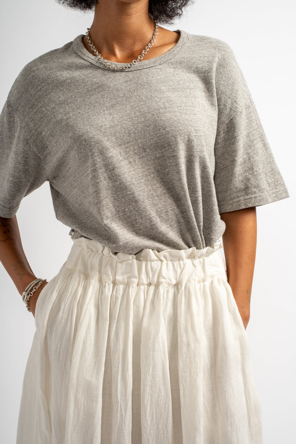 French Woven Linen Skirt in White
