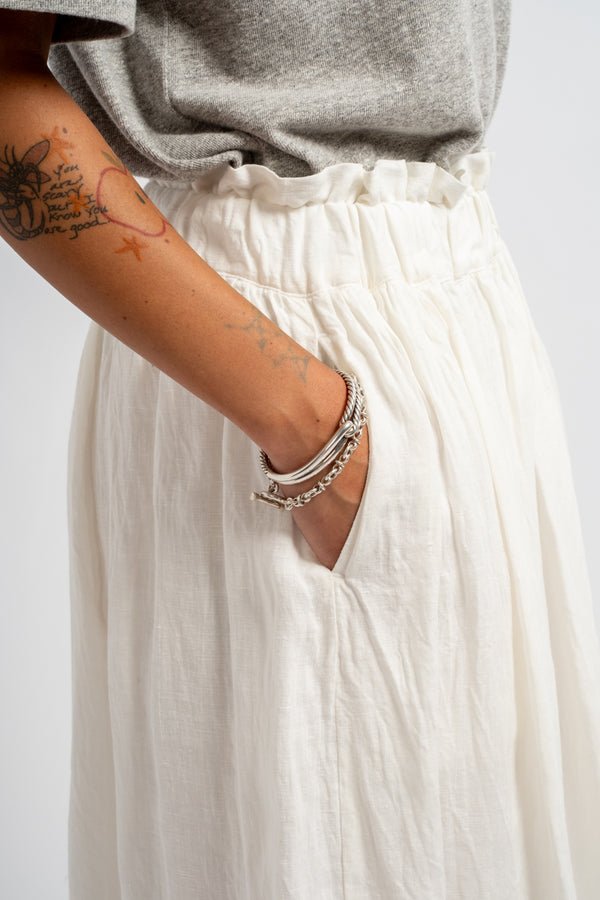 French Woven Linen Skirt in White