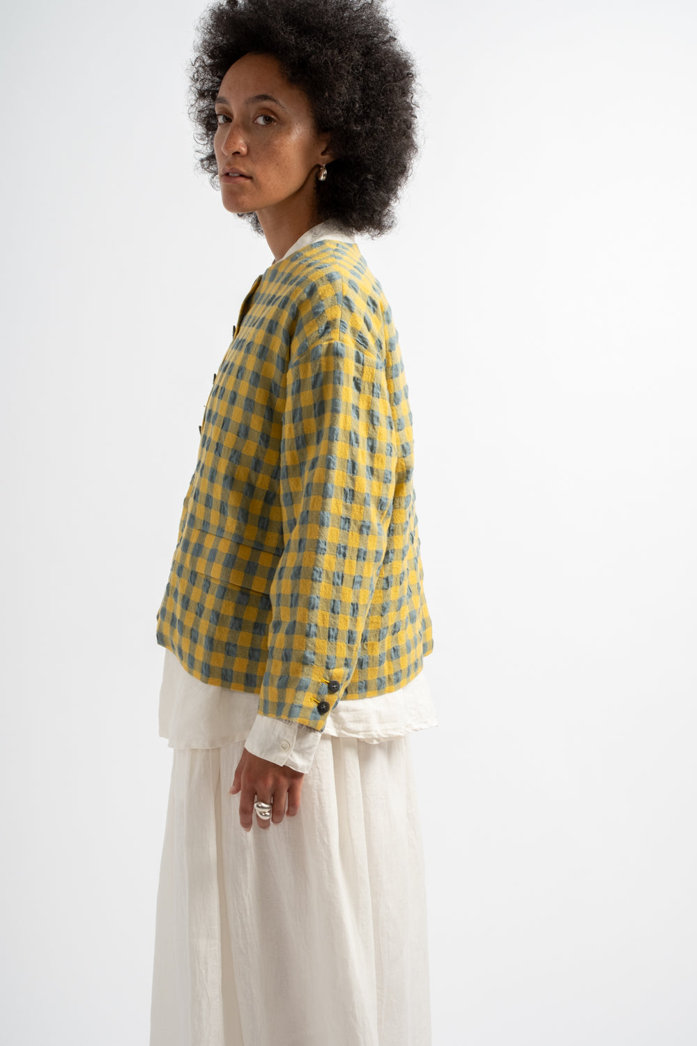 Gingham Check Jacket in Blue + Yellow