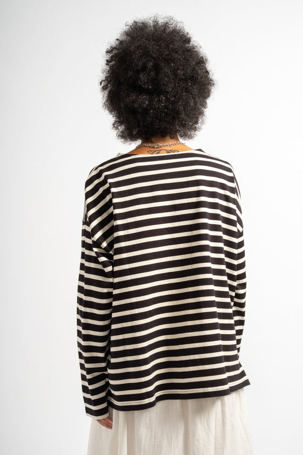 Stripe Pullover in Black + Natural