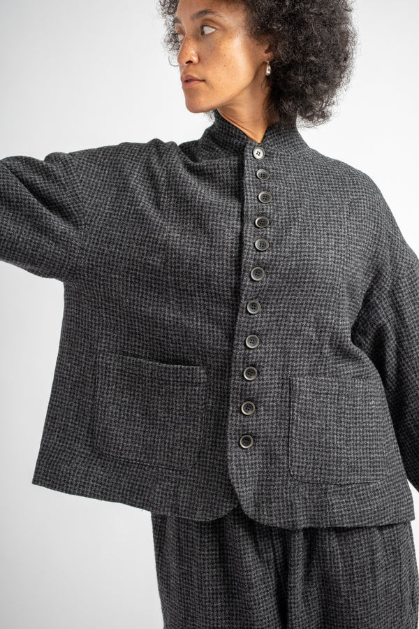 Wool Gauze Houndstooth Jacket in Charcoal