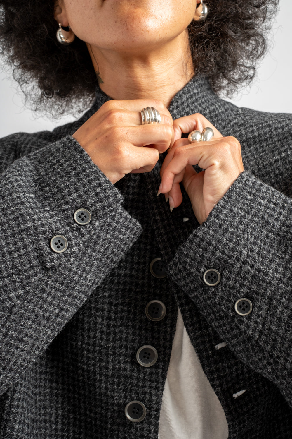 Wool Gauze Houndstooth Jacket in Charcoal