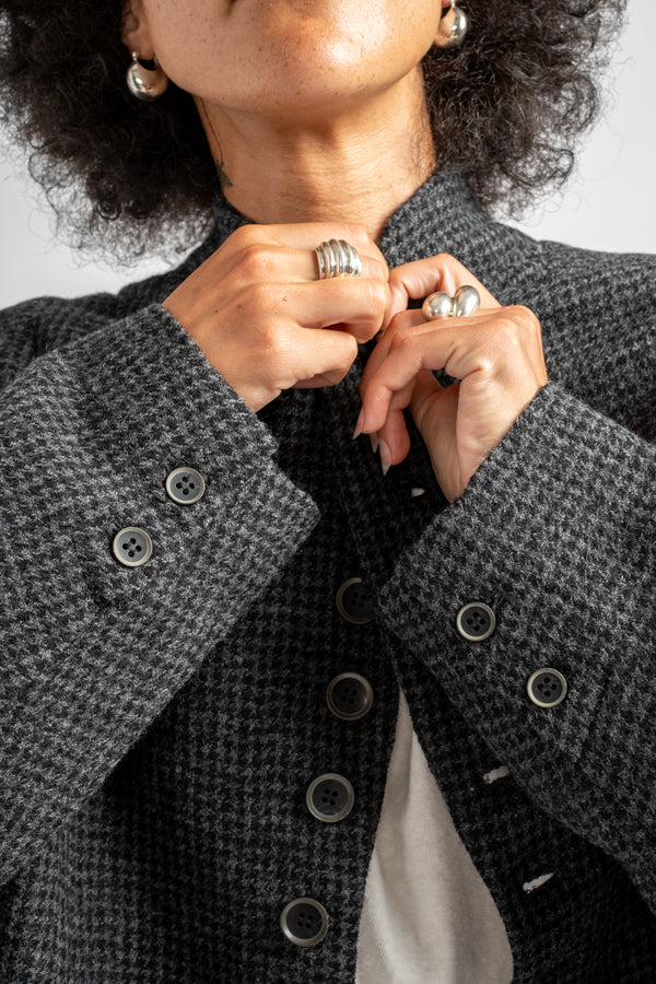 Wool Gauze Houndstooth Jacket in Charcoal