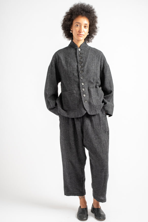 Wool Gauze Houndstooth Pants in Charcoal