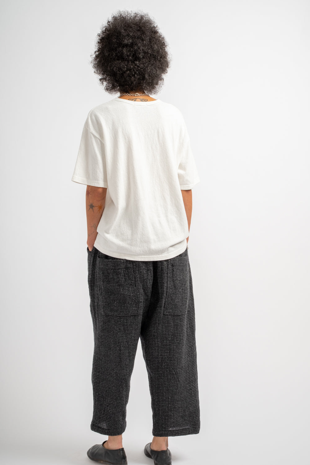 Wool Gauze Houndstooth Pants in Charcoal