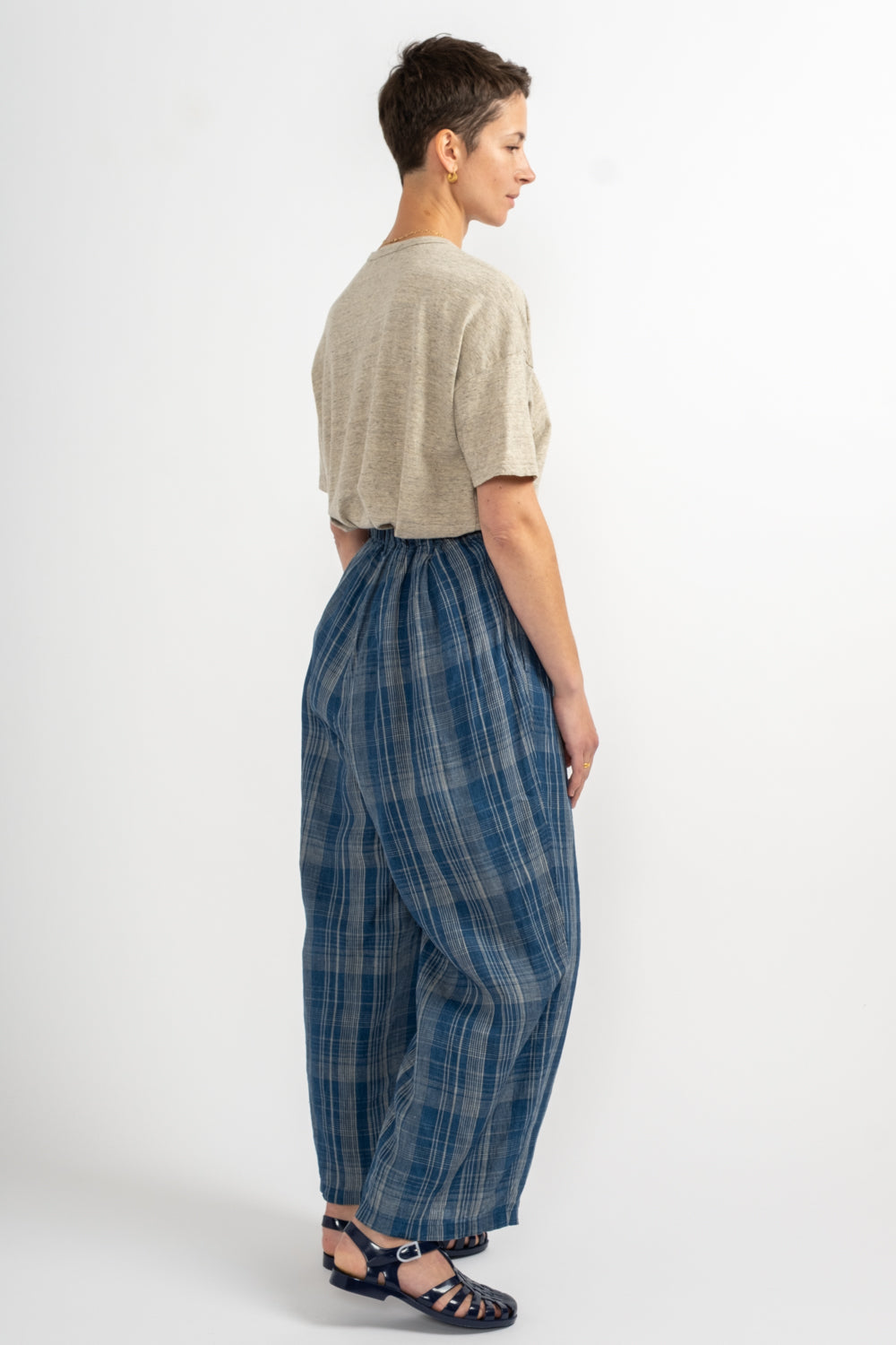Check Pants in Navy