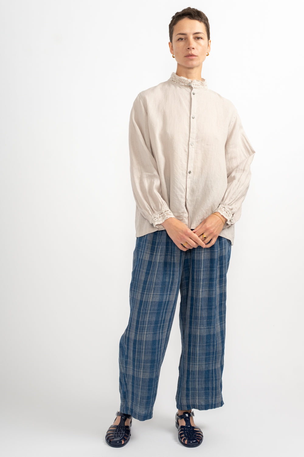 Check Pants in Navy