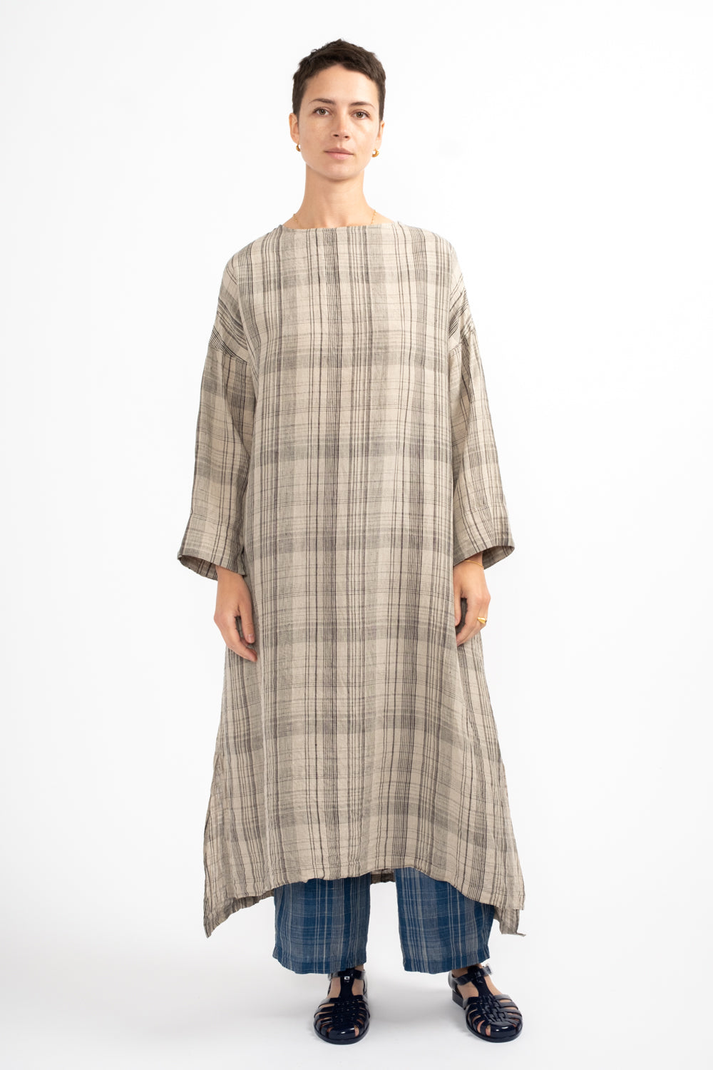 Check Dress in Natural