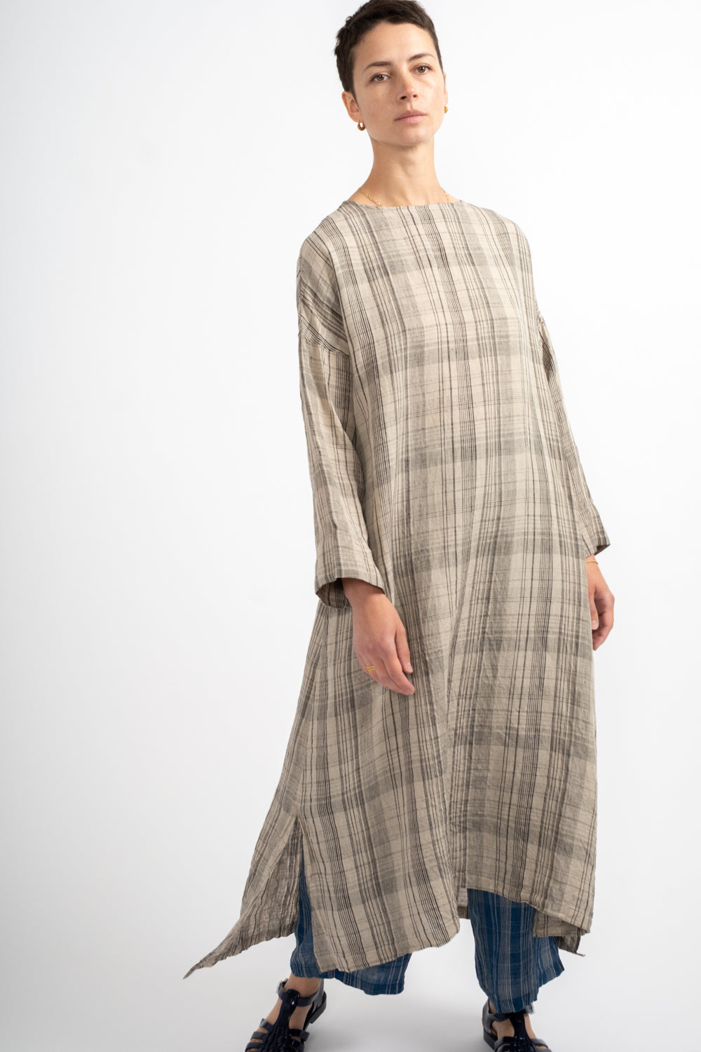 Check Dress in Natural