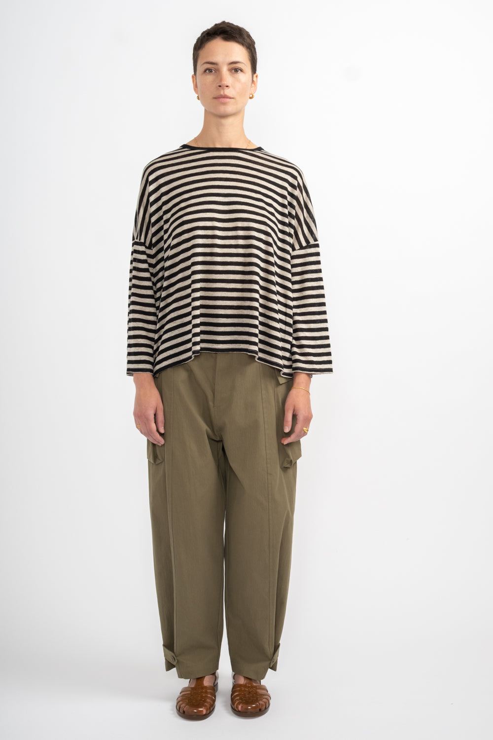Pullover Knit in Natural + Black Stripe