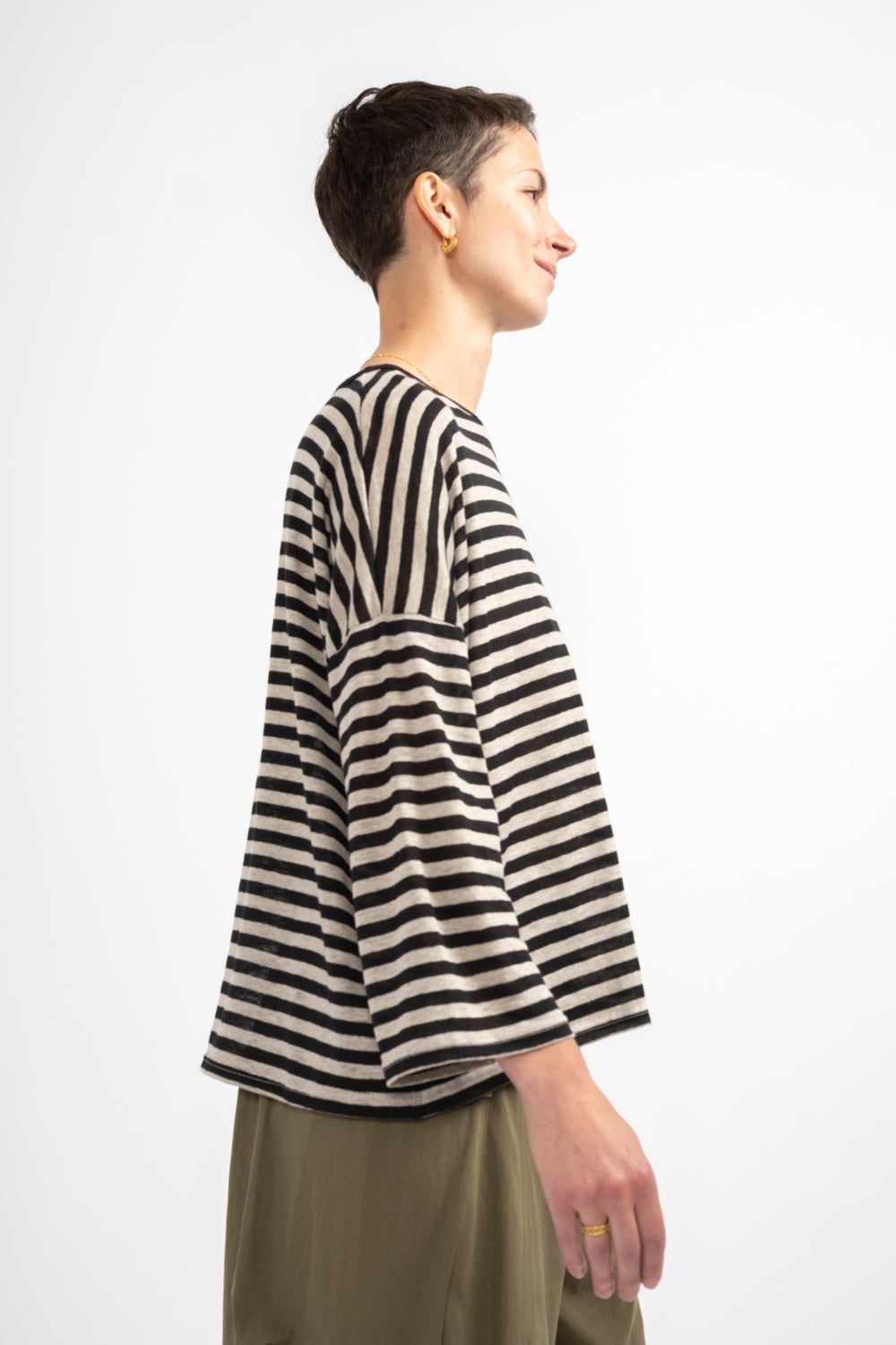 Pullover Knit in Natural + Black Stripe