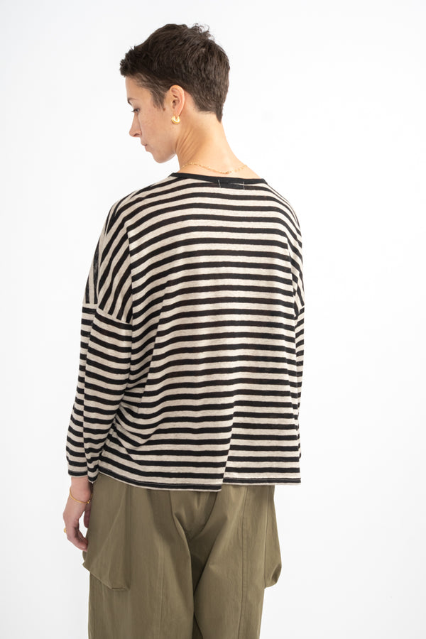 Pullover Knit in Natural + Black Stripe
