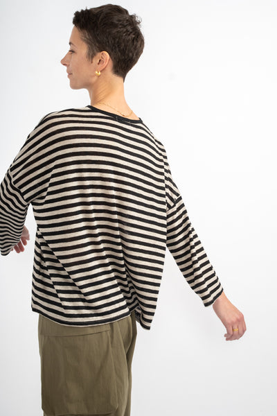 Pullover Knit in Natural + Black Stripe