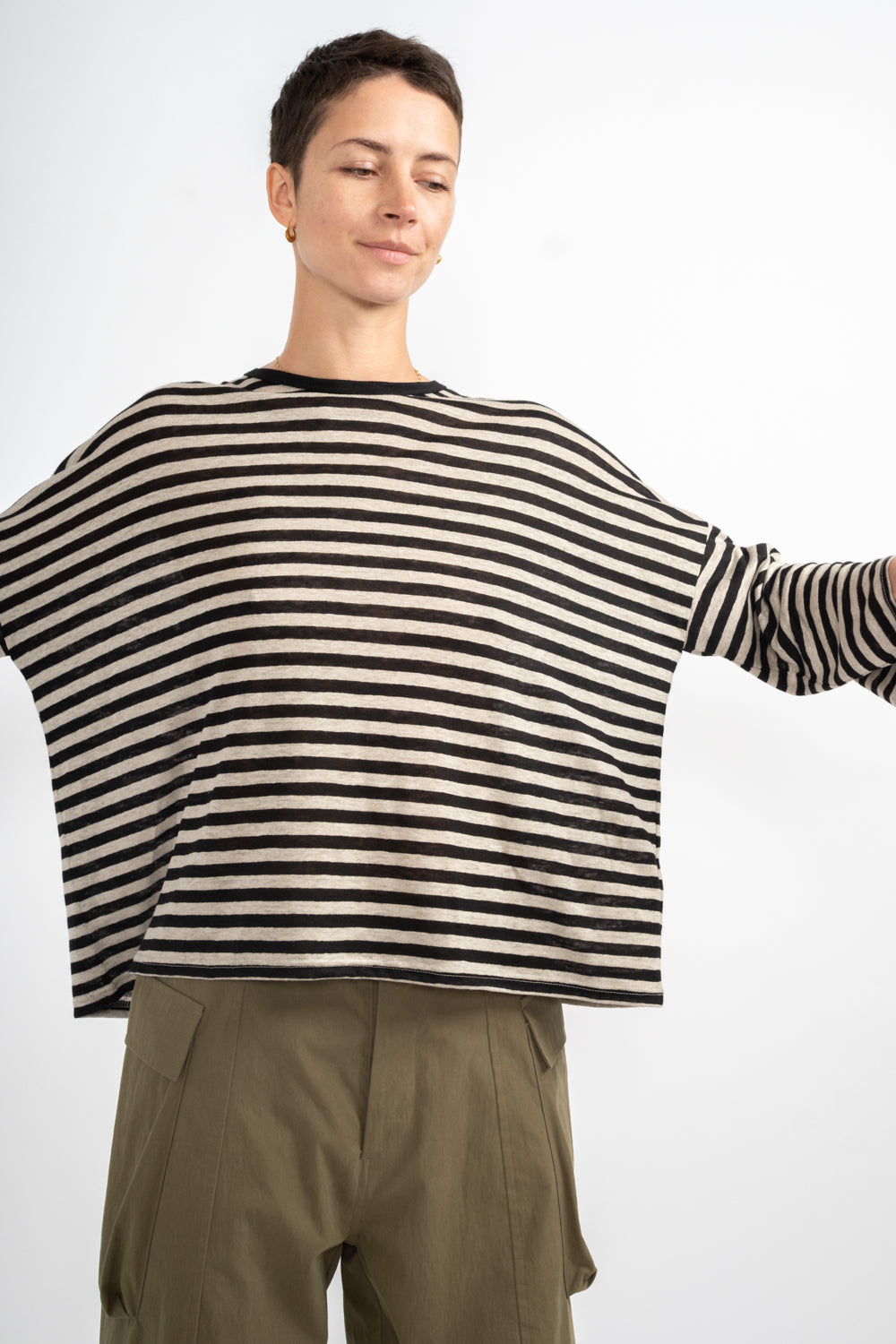 Pullover Knit in Natural + Black Stripe