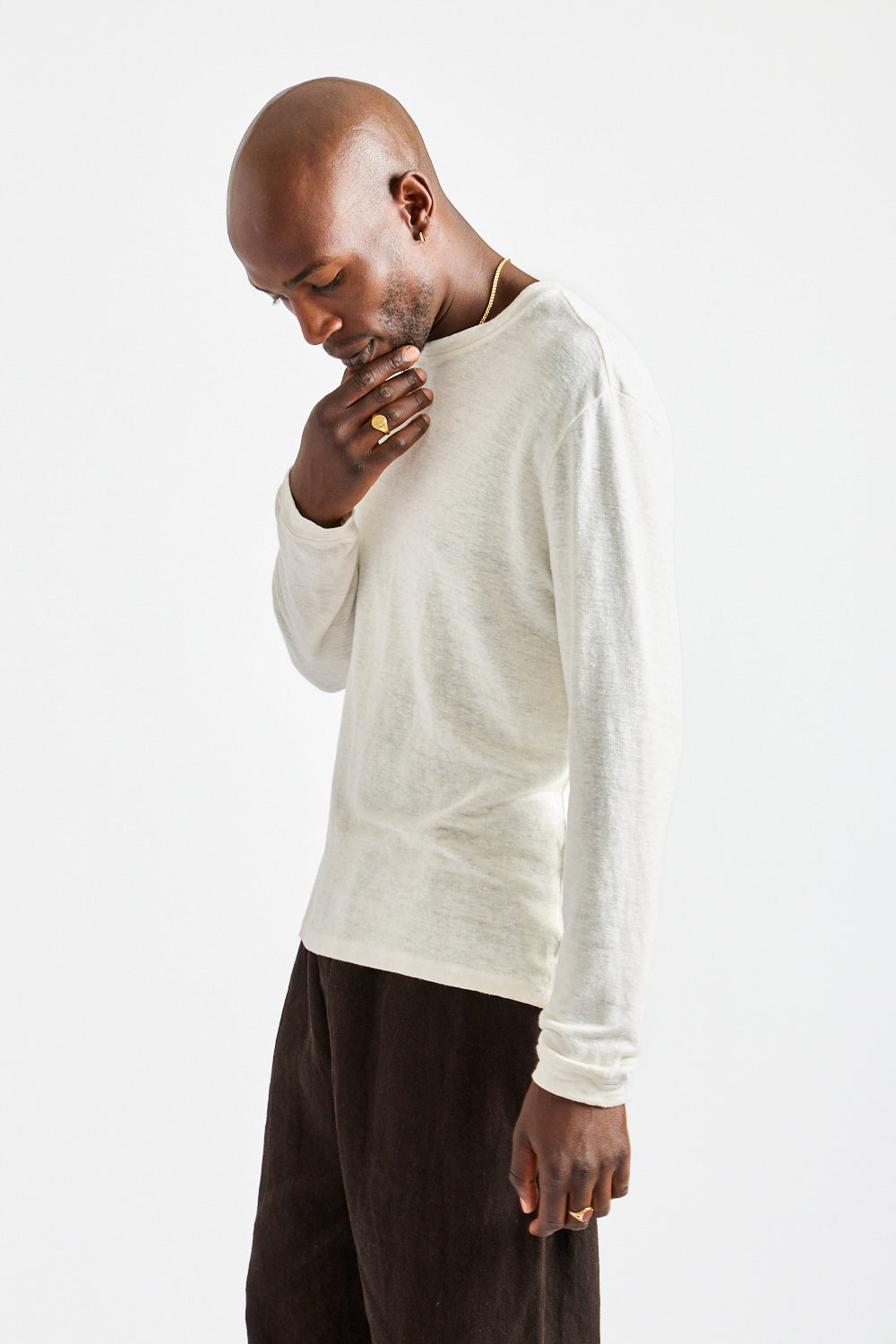 Mana10 100% Hemp Long Sleeve Tee in Washed White