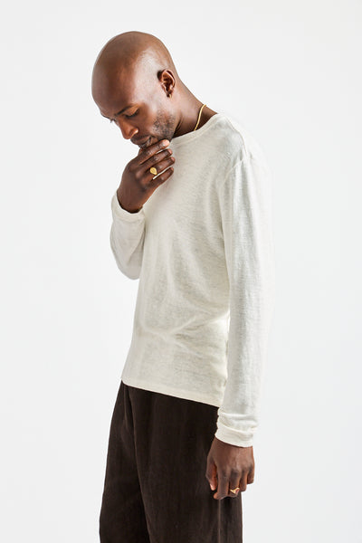 Mana10 100% Hemp Long Sleeve Tee in Washed White