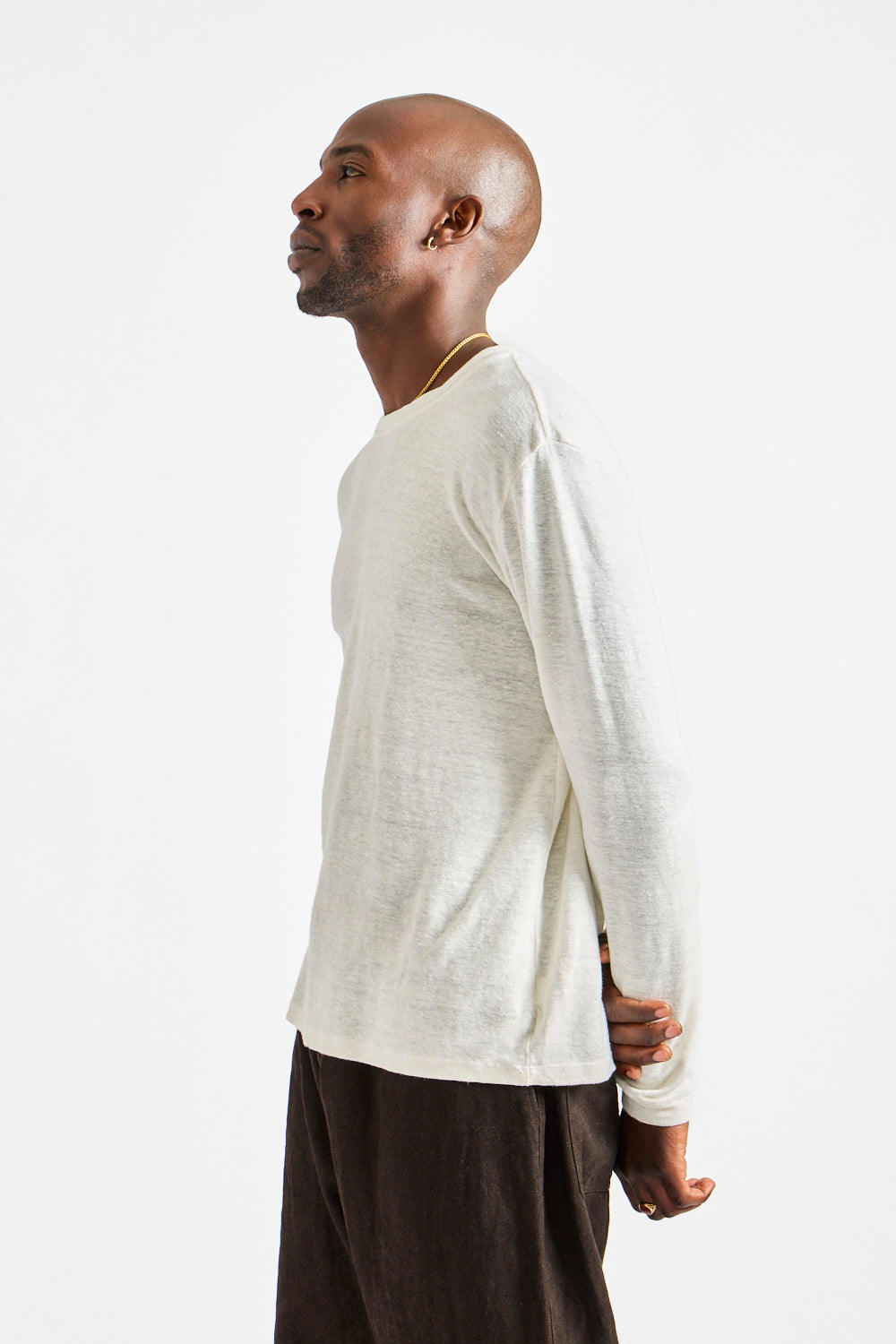 Mana10 100% Hemp Long Sleeve Tee in Washed White