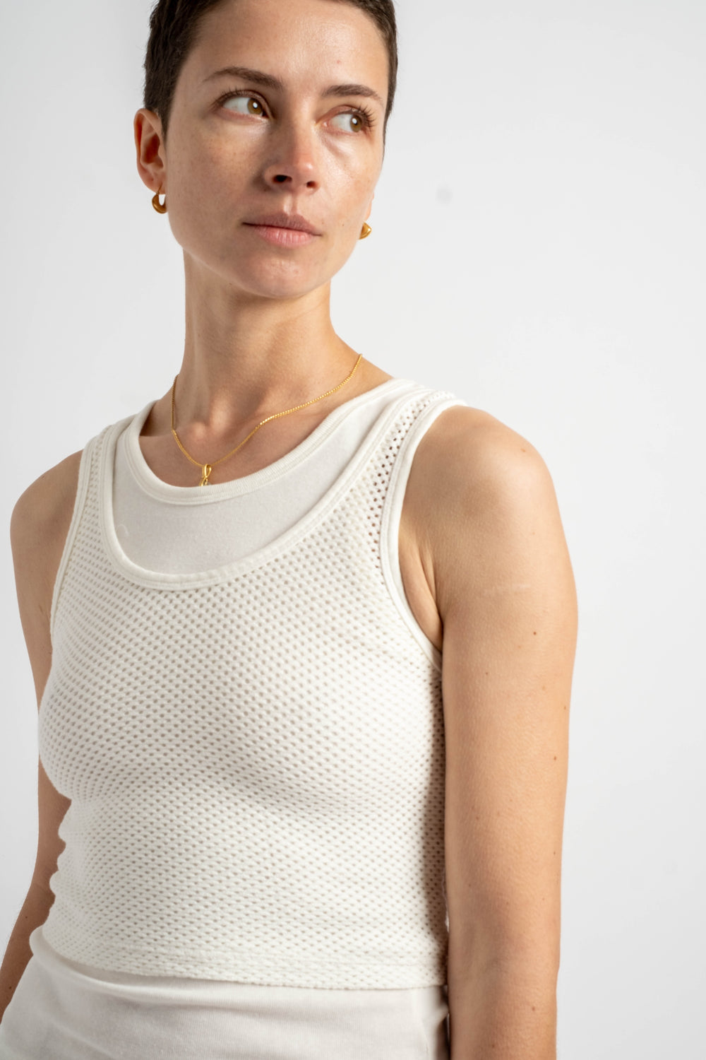 Mesh Sporty Tank in Washed White