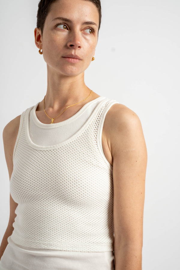 Mesh Sporty Tank in Washed White