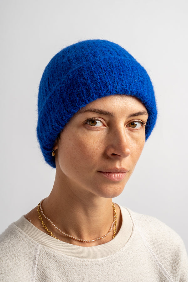 Alpaca + Wool Knitted Hat in Blue