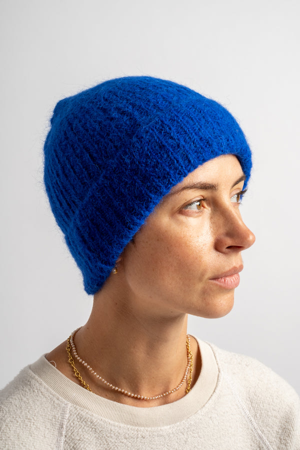 Alpaca + Wool Knitted Hat in Blue