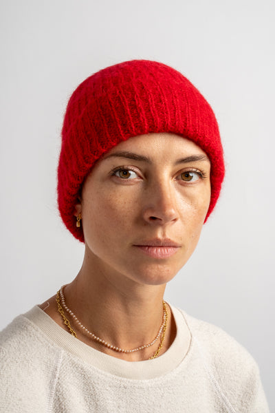 Alpaca + Wool Knitted Hat in Red