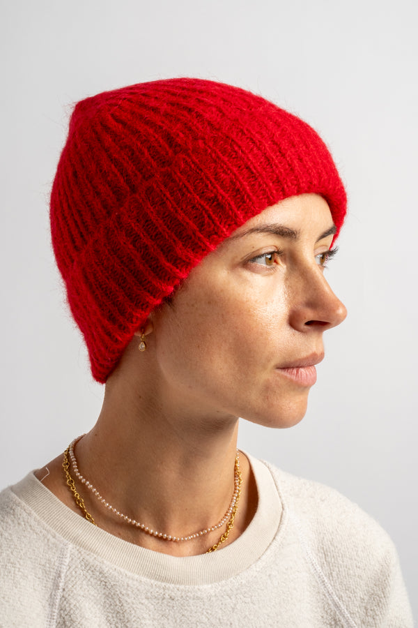 Alpaca + Wool Knitted Hat in Red
