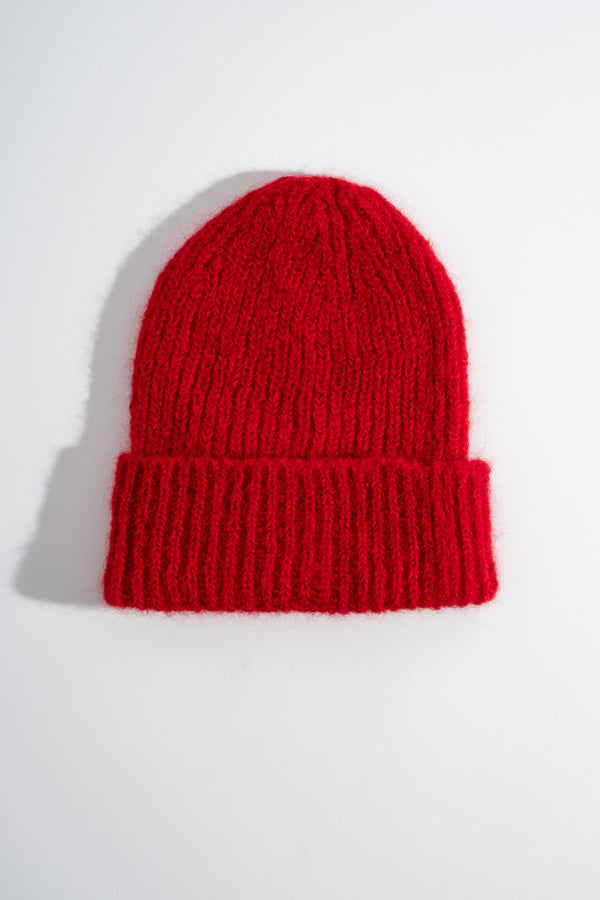 Alpaca + Wool Knitted Hat in Red
