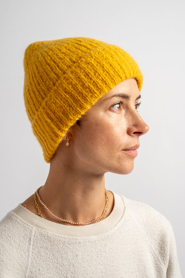Alpaca + Wool Knitted Hat in Yellow