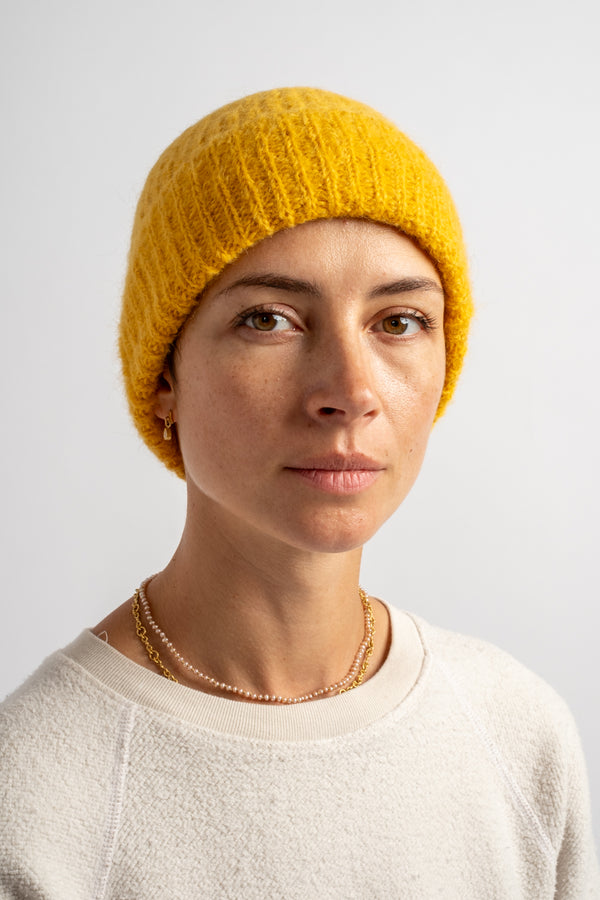 Alpaca + Wool Knitted Hat in Yellow