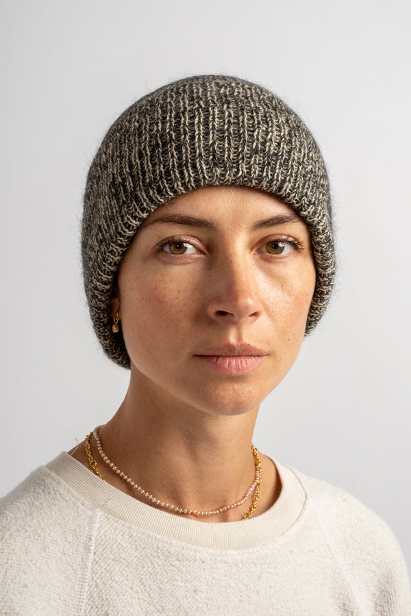 Mohair Knitted Hat in Black Sand