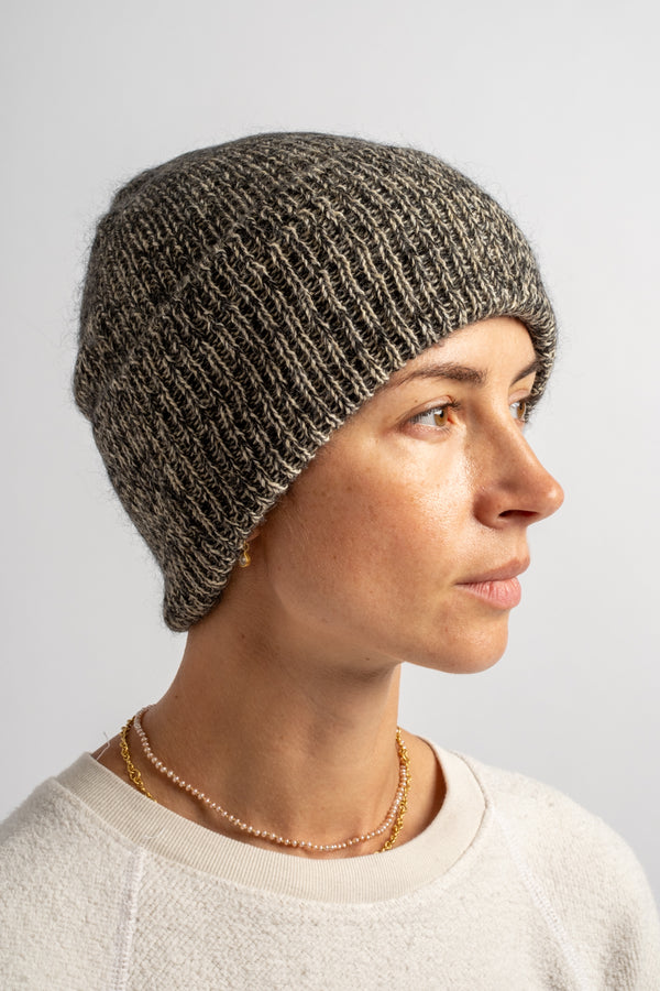 Mohair Knitted Hat in Black Sand