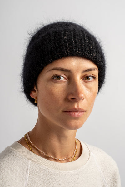 Mohair Knitted Hat in Night Sky Black