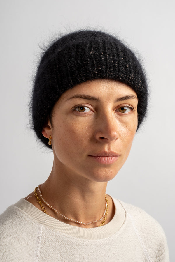 Mohair Knitted Hat in Night Sky Black