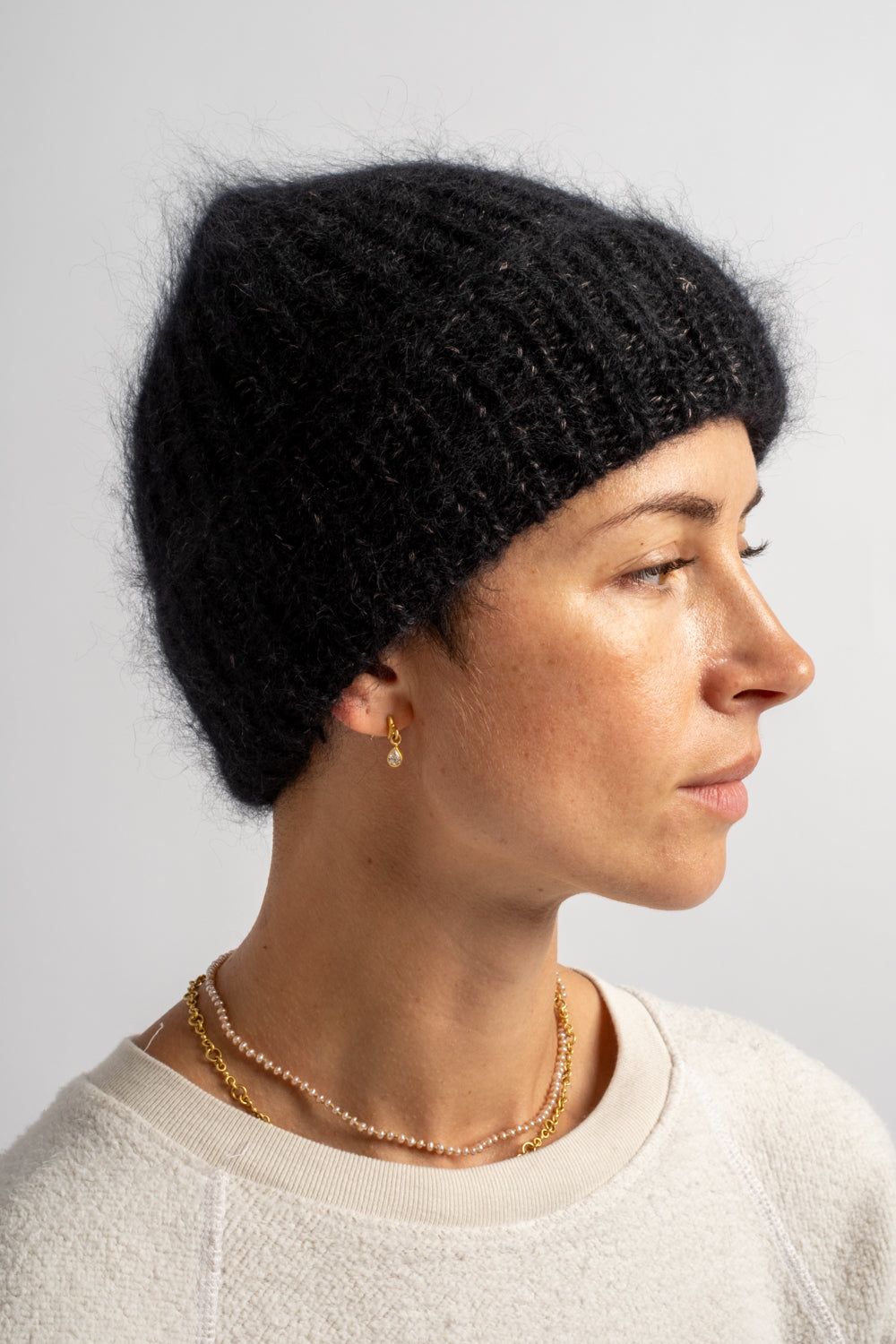 Mohair Knitted Hat in Night Sky Black