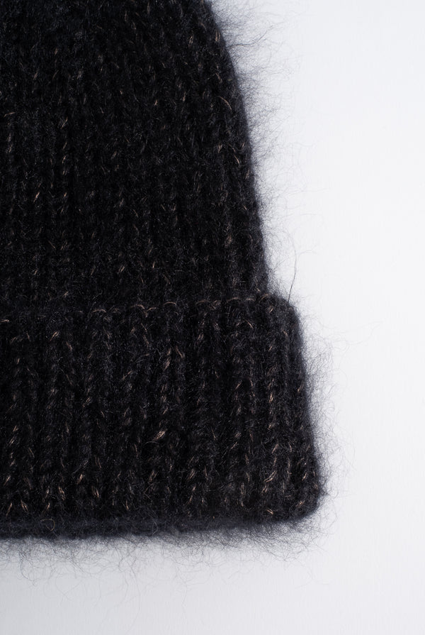 Mohair Knitted Hat in Night Sky Black