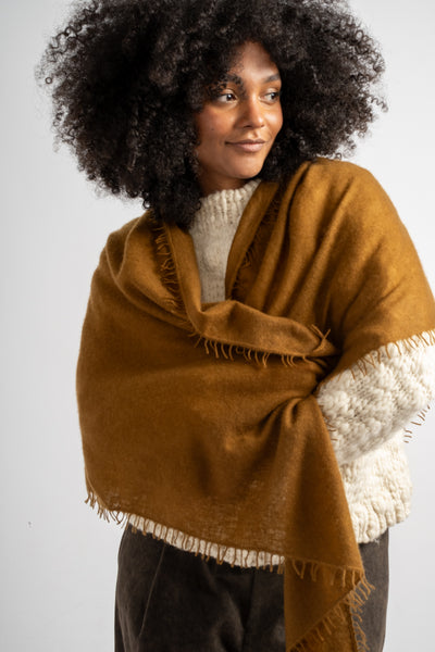 Large Felted Fringe Triangle Scarf in Bronze Brown