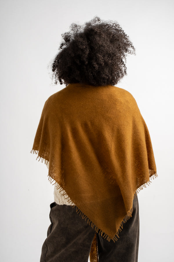 Large Felted Fringe Triangle Scarf in Bronze Brown