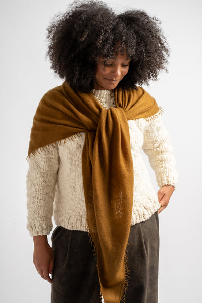 Large Felted Fringe Triangle Scarf in Bronze Brown