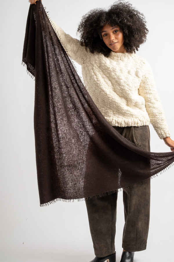 Large Felted Fringe Triangle Scarf in Licorice