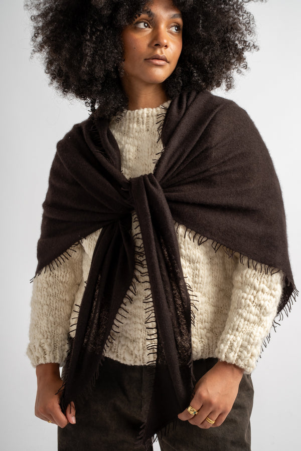 Large Felted Fringe Triangle Scarf in Licorice