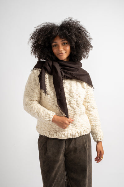 Large Felted Fringe Triangle Scarf in Licorice