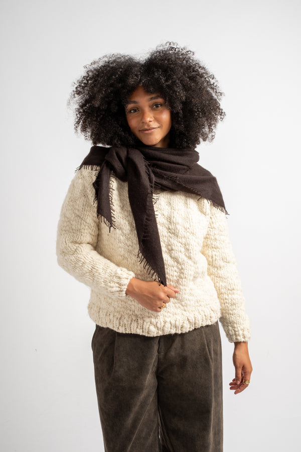 Large Felted Fringe Triangle Scarf in Licorice