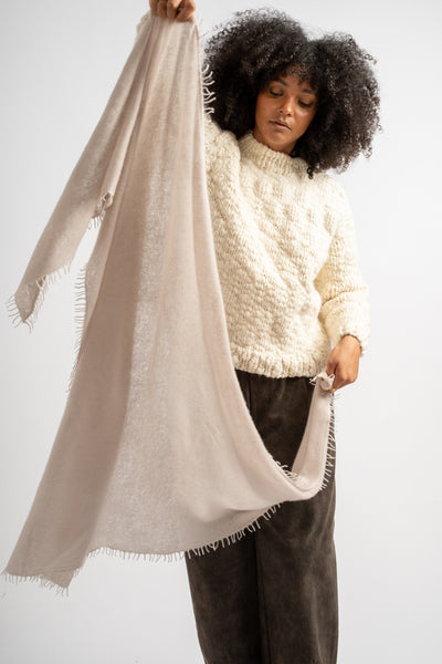 Large Felted Fringe Triangle Scarf in Moonbeam