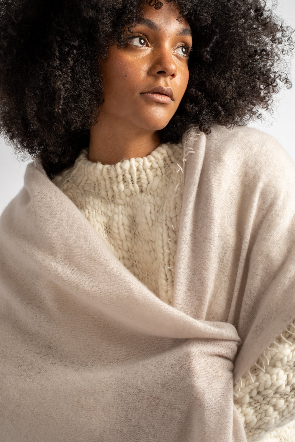 Large Felted Fringe Triangle Scarf in Moonbeam