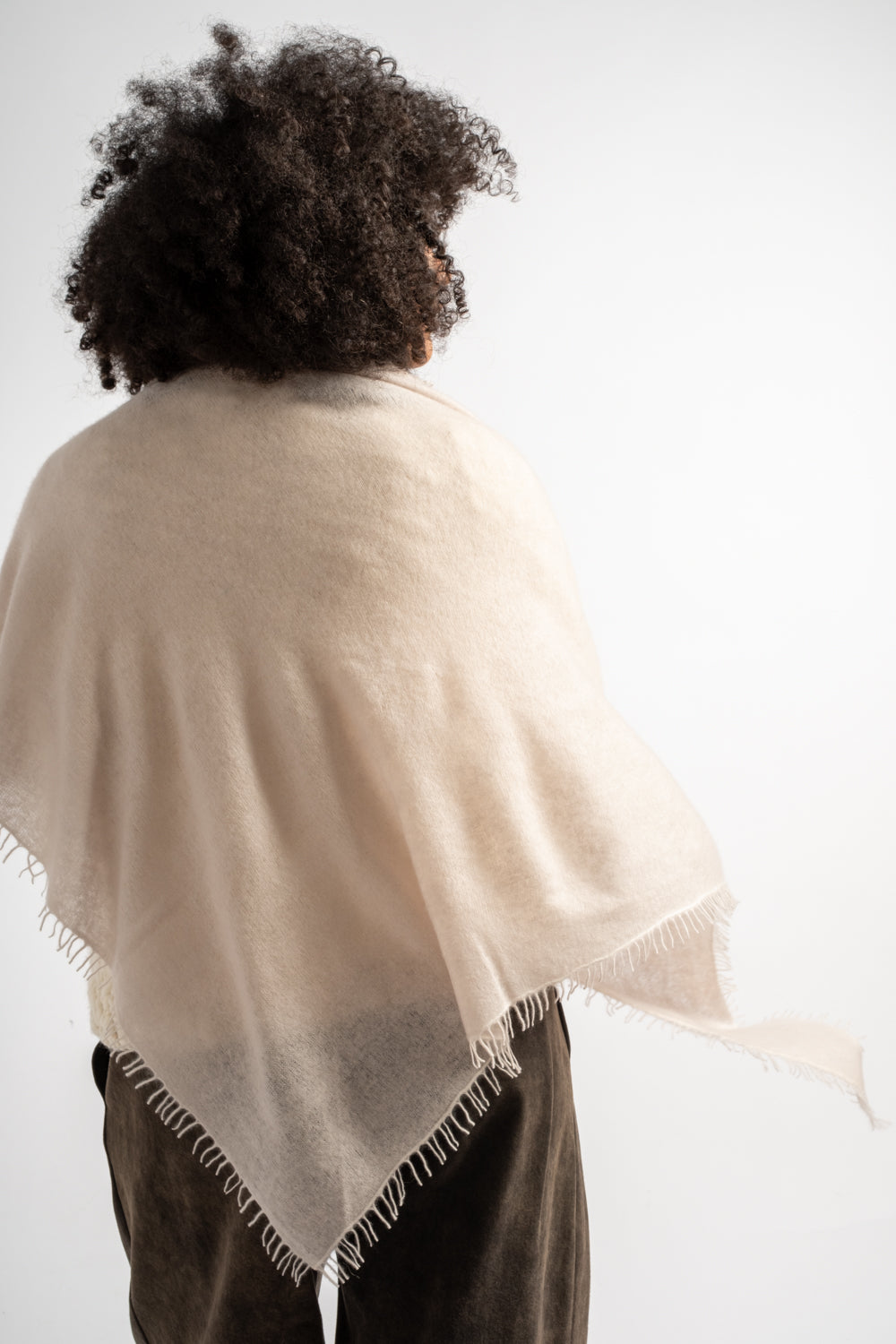 Large Felted Fringe Triangle Scarf in Moonbeam