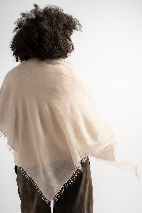 Large Felted Fringe Triangle Scarf in Moonbeam