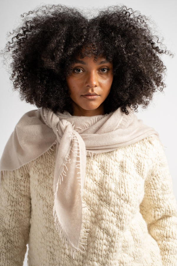 Large Felted Fringe Triangle Scarf in Moonbeam