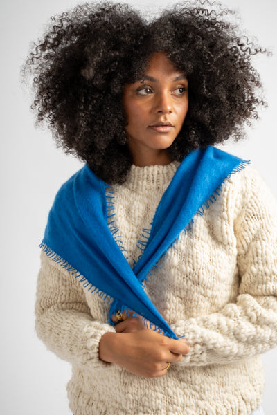 Small Felted Fringe Triangle Scarf in French Blue