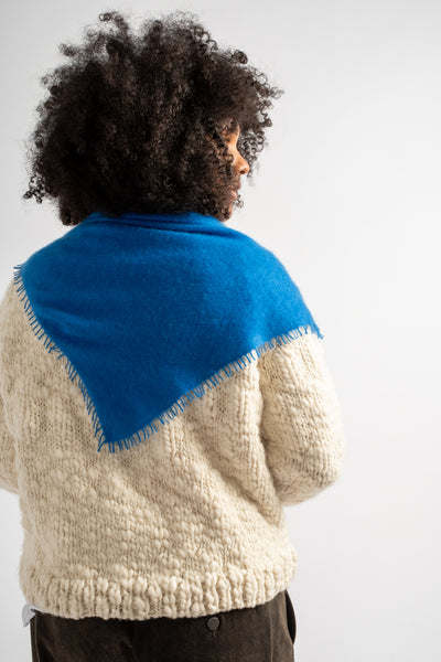 Small Felted Fringe Triangle Scarf in French Blue